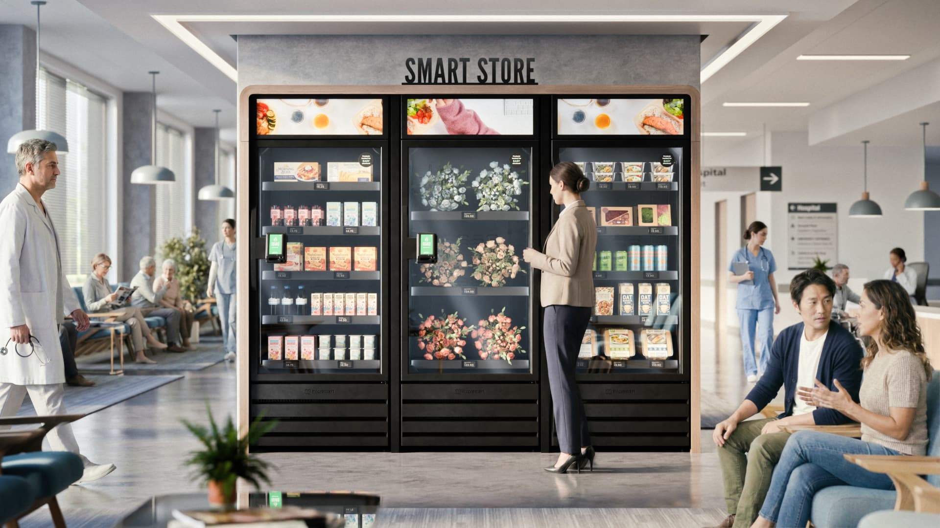 AI-powered smart store micro market in a hospital lobby